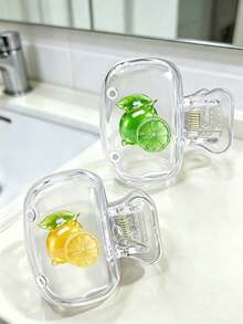 Lemon Shaped Toothbrush Holder - Cute Design For Travel And Home Storage With Transparent Lid, Compact And Portable Design Easy To Carry, Protects Toothbrush Head, Features Dual Drainage And Ventilation Functions, Suitable For Home, Dorm And Travel Use | Cute Toothbrush Head Storage Rack Suitable For Bathroom Storage, Suitable For Home And Dorm Use - Multicolor - View 2