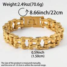 Fashionable Men Stainless Steel 18K Gold-Plated Geometric Cuban Bracelet Hip-Hop Style Suitable For Daily Gatherings Father Gifts Boyfriend Gifts - Gold - View 13