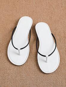 Rendy Minimalist Thin Line Thong Sandals Women Black White Color Matching Soft Insole Flat Flip Flops Daily Summer Beach Slippers - Black and White - View 4