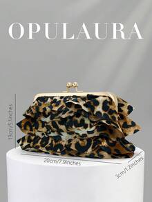 OpulAura 女款精緻迷人花瓣宴會手拿包，豹紋荷葉邊設計晚宴包，晚禮服搭配包，適用於婚禮/度假/正式派對/舞會場合，附鍊條，花瓣形狀隨機發貨 - 棕色 - 查看 3