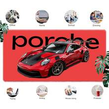 1pc Minimalist Bright Red 911 GT3 Extra Large Extended Desk Mat, Eye-Catching Black Letter Print Sports Car Mouse Pad, Simple Pure Car Racing Style Gaming Room Bedroom Office Decor - View 4