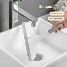2pcs Gray & White Handheld Squeegee Set, Multi-Function Soft Rubber Glass Squeegee Brush, No Scratch No Residue, Suitable For Shower Room Mirror Window Kitchen Countertop, With Hanging Hole Household Cleaning Tool - Wipers - View 2