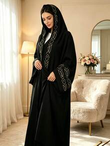 1 Set Muslim Exquisite Embroidered Long Robe With Embroidered Cuff Design, Matching Solid Color Muslim Long Scarf, Islamic Long Khimar Hijab, Prayer Headscarf, Suitable For Women's Daily Wear And Prayer, All Seasons - Multicolor - View 4