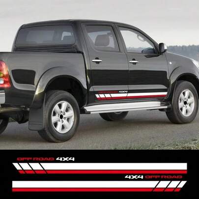 2件組 4X4 越野車門側貼紙 汽車改裝 PVC 賽車貼花 車輛調校裝飾配件 適用於 Hilux