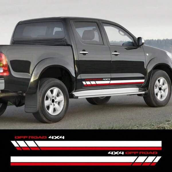 2件組 4X4 越野車門側貼紙 汽車改裝 PVC 賽車貼花 車輛調校裝飾配件 適用於 Hilux