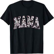 Mama Pink Cow Print Western Retro Varsity Cute T-Shirt - Black - View 9