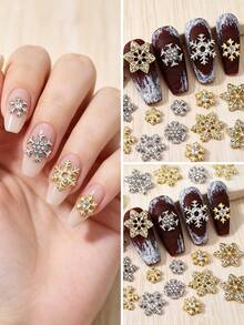 30 Stück/Box Punk-Stil Legierung Schneeflocken Nagelkunst Dekoration, Europäischer & Amerikanischer Stil 3D Strass Glitzer Schneeflocken Nagelsteine, Y2K Strass Kunstnägel Nagelkunst Zubehör, Multifunktionale DIY Dekorationszubehör, Sommer Nagelkunst Zubehör Nagelcharms - Verschiedenfarbig - Übersicht 1