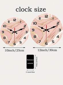 Elegant Silent Wooden Wall Clock - 10/12 Inch Round, Marble Water Ripple Design, Pink & Gold Accents, Battery Powered (AA Batteries Not Included), Home Decor Accessory | Elegant Wall Clock | Marble Effect Clock, Living Room Wall Clock - 1PC - View 6