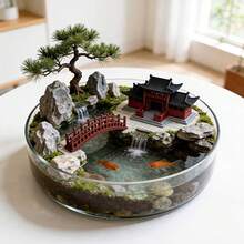 中式庭院小橋微景觀魚缸裝飾古建築擺件，迷你庭院裝飾品 - 彩色 - 查看 8