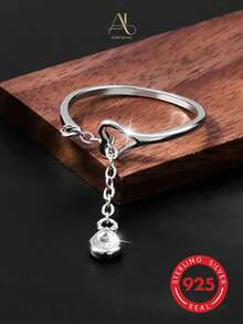 1pc Niche High-End 925 Sterling Silver Synthetic Zirconia Geometric Teardrop Tassel Open Ring, Suitable For Vacation, Party, Wedding - Silver - View 2