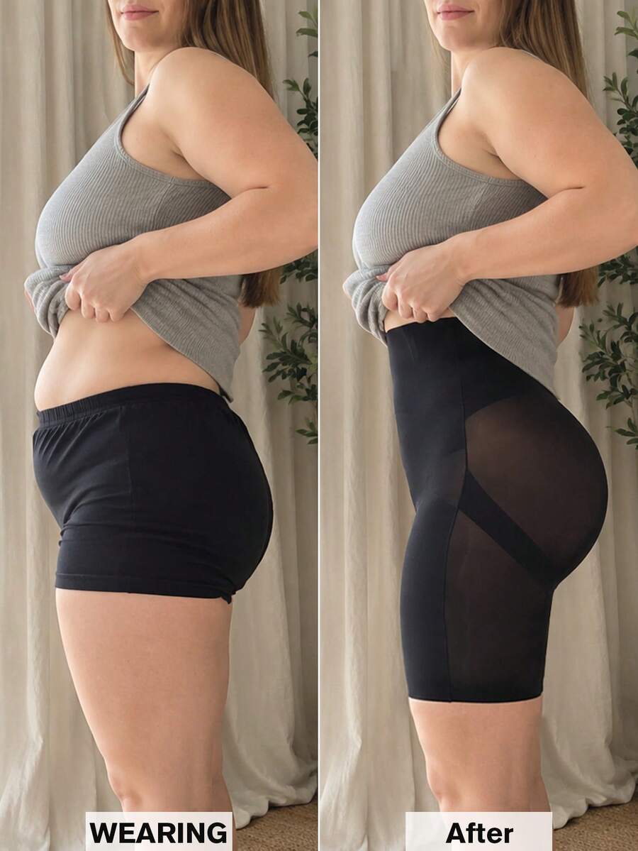 1pc Women Plus Size High Waist Criss-Cross Seamless Smooth Bare Sensation Ice Silk Fabric Tummy Control Butt Lifting Shapewear Bottoms, Summer