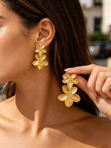 1 Pair Vintage Faux Pearl Flower Stud Earrings For Women Gold Color Stainless Steel Scalloped Earrings Birthday Party Jewelry Mother's Day Gifts - Gold 3 - View 15