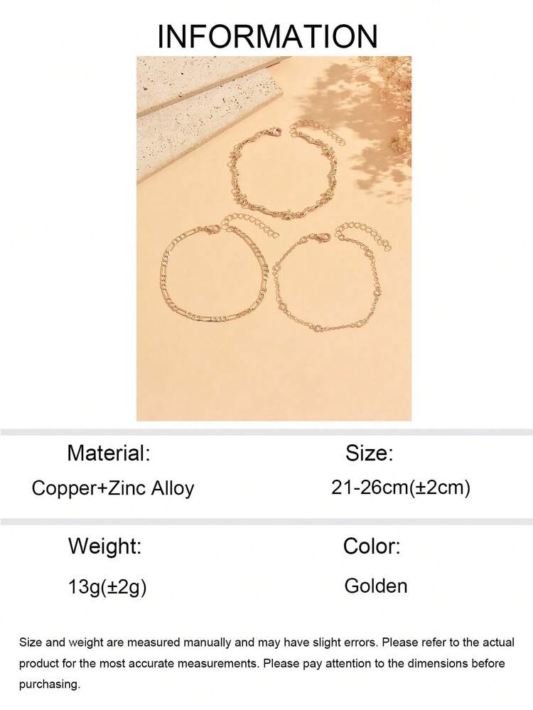 3pcs Minimalist Design Flower Handmade Chain Transparent Marquise Rhinestone Decor Anklet For Girl, Multi-Layer Stackable Gold Color Chain, Suitable For Daily Wear And Photo, Chain Length Cut By Sections, Number Of Sections Not Fixed - Gold - View 5