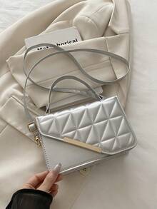 Mini Fashion Embossed Quilted Square Handbag - Bright silver - View 2