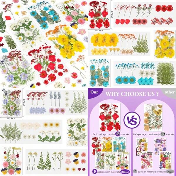 Dried Pressed Flowers For Resin Pcs Real Nature Dried Flowers For Crafts Bulk Dry Flowers Leaves Kit Used For Resin Molds Scrapbooking DIY Art Crafts Candle Soap Making Nails Décor