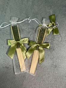 1/3/15/30pcs Green Series Wedding Folding Fan Set With Exquisite Bow, Portable Lightweight Summer Handheld Cooling Fan For Women, Packed In Transparent Gift Bag, Perfect For Bridesmaid Proposal Gift, Wedding Party Favor, Birthday Return Gift, Photography Prop, Party Decoration And Various Event Supplies, Suitable For Wedding, Wedding Party, Birthday, Holiday And More - Multicolor - View 7