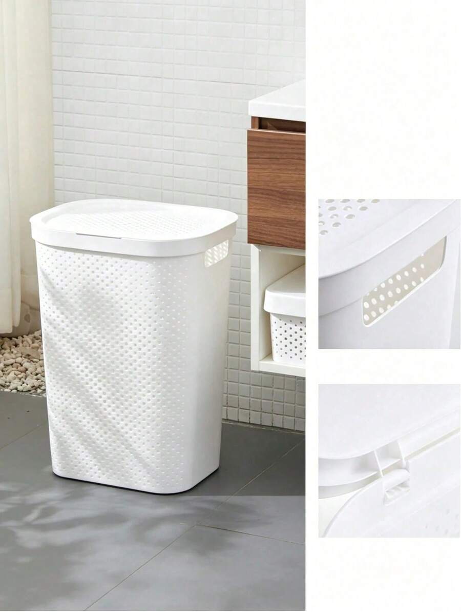 Large Plastic Laundry Basket, Bathroom Dirty Clothes Nordic Style Storage Basket, Large Household Size With Lid, Japanese Style Custom Laundry Basket. - View 1