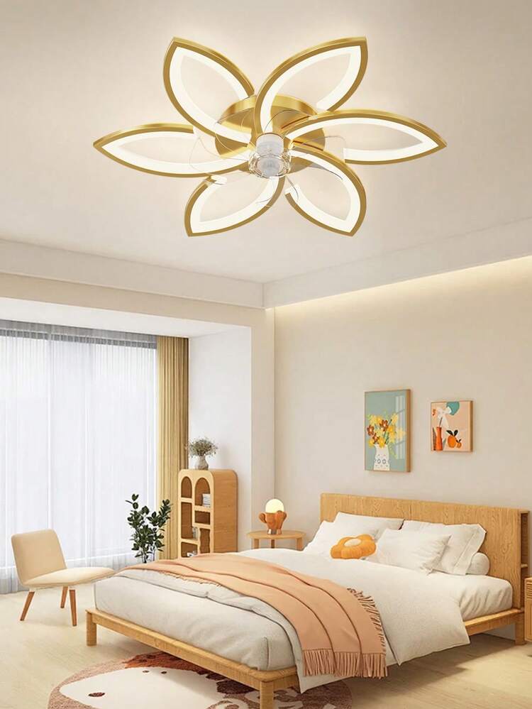 花朵造型吸頂式吊扇附LED燈，三色可調光低剖面風扇吸頂燈，靜音可調速不刺眼，適用臥室與客廳 - 彩色 - 查看 9