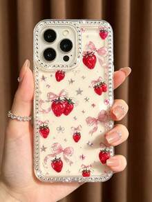 可愛透明防震高級手機殼，草莓圖案搭配星星元素，相容 iPhone 18 Pro Max、17 Pro、16e、16 Pro、15、14、13、12、11、XR 和 XS Max，加厚保護，時尚夏季禮物，適合日、世界盃或復活節，甜美女孩必備禮物 - 無色 - 查看 4