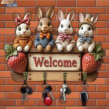 1pc Bohemian Style Rabbit Shaped Key Holder, Wall-Mounted With 4 Metal Hooks - Suitable For Home, Porch, Room Decor - Wooden Entryway, Multi-Functional Villa Decor Key Holder (No Modification Required), 2D Flat Design - Multicolor - View 6