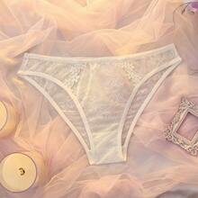 DelicateAllure 2pcs Lace Patchwork Bra Set With Steel Rings, High Support, Lift And Gather, Romantic Floral Design,Underwear Set Panty And Bra Set For Women Sets Brief - White - View 12