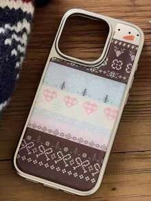 1PC Ins Red Brown Heart IMD Full Coverage Shockproof TPU Phone Case Compatible With Apple 11 Pro Max/12 Pro Max/13 Pro Max/14 Pro Max/15 Pro Max/16 Pro Max/17 Pro Max - Multicolor - View 5