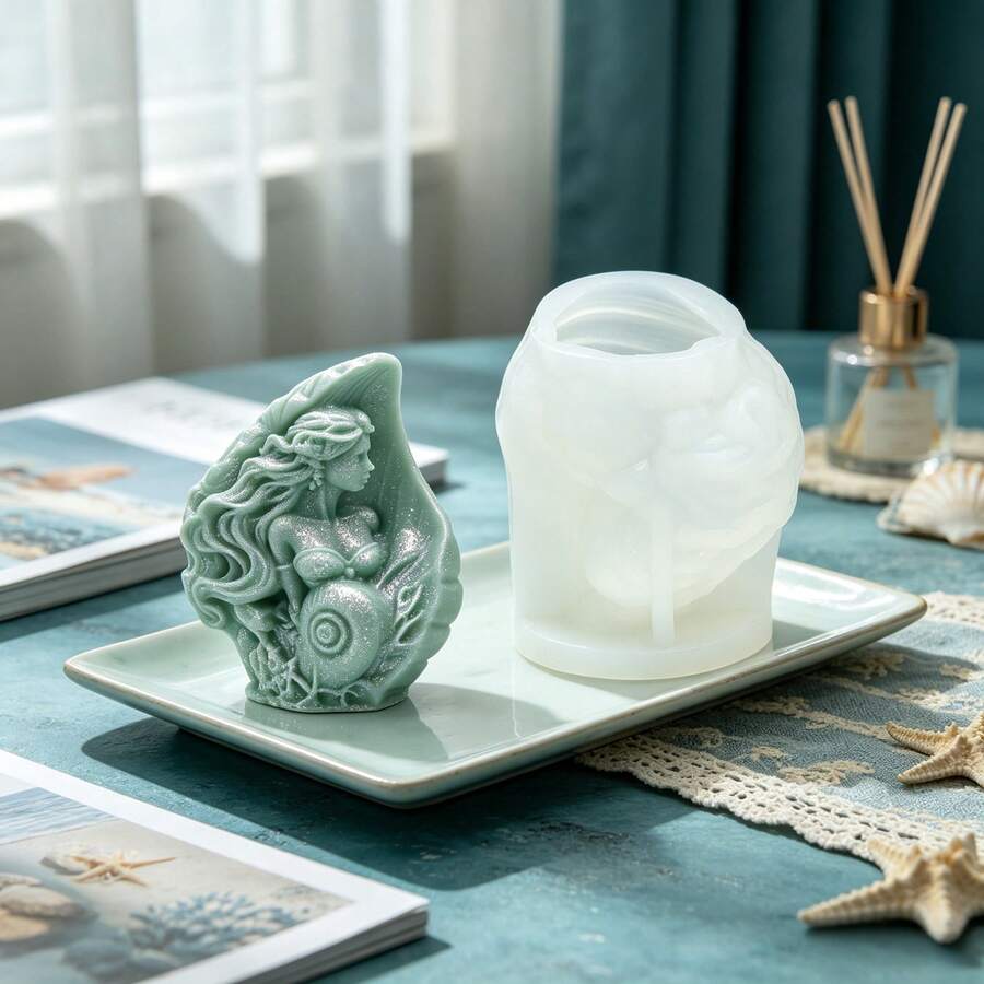 Seashell Mermaid Silicone Candle Mold, Romantic Ocean Theme Mermaid Wax Melt Soap Resin Craft Mold, DIY Handmade Aromatherapy Supplies For Coastal Home Decoration & Unique Gifts - Mermaid Mold-81127 - View 1