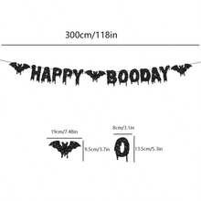 1 Set/Pancarta Feliz BOODAY de Halloween/Pancarta de Cumpleaños Murciélago Negro & Blanco/Guirnalda de Decoración de Fiesta de Cumpleaños con Tema de Halloween/Decoración de Escena de Cumpleaños Fantasma Bruja/Decoración de Fiesta de Murciélago de Terror/Decoración Colgante de Fondo Fotográfico de Fiesta de Cumpleaños con Brillo Dorado - Ver 5