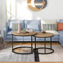 Minimalistisk soffbordsgrupp / Rund soffbordsgrupp med inläggningar / Marmorlook, lätt att rengöra / Stålram, stabil och hållbar / För sidobord i vardagsrummet och små utrymmen - Ek - Visa 3