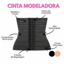 Cinta Modeladora Redutora de Medidas Abdominal Alta Compressão e Elasticidade 3 Níveis de Regulagem - Preto - Visão 2