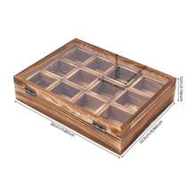 12-Compartment Countertop Wood Spice Box, Clear Acrylic Lid Portable Tea Seasoning Storage Organizer With Spoon For Home Restaurant - Brown - View 4