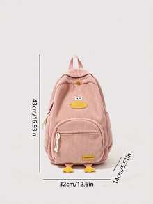 Cute Duck Pattern Corduroy Backpack, Casual Daily School Bag - Baby Pink - View 6