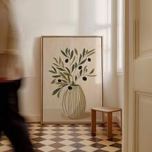 1pc Frameless Olive Nordic Style Floral Poster, Abstract Art Print, Minimalist Plant Olive Still Life Wall Decor, Aesthetic Apartment Living Room Bedroom Back To School Poster, Dorm Essential - Flowers - View 2