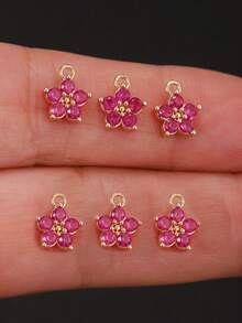 6pcs Flashing Daisy 5-Petal Flower Rhinestone Design Pendants, 14K Gold Plated, Suitable For Necklace, Bracelet, Anklet, Piercing, Keychain, Phone Case DIY Crafting, Best Summer Handmade Gift - Multicolor 1 - View 12