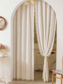2PCS Set Outdoor Solid Color Sheer Curtains, Bohemian Style Lace Draped Sheer Curtains, Light-Filtering Non-See-Through Curtains Suitable For Outdoor Porch, Hotel, Pool, Garden Corridor Privacy Protection, Bedroom Balcony Living Room Decorative Curtains - 2pcs - View 4