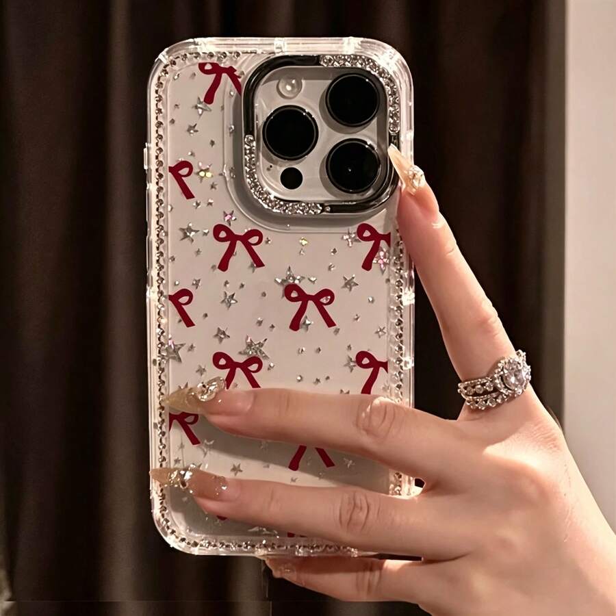 1件裝可愛星星元素蝴蝶結彩繪透明防震高級手機殼，適用於 iPhone 17 17 Pro 17 Pro Max 16/15/XR/16 Pro Max/13 Pro Max/14 Pro Max/13/14/11/12/14，時尚加厚保護殼，春季復活節禮物 - 透明3 - 查看 1