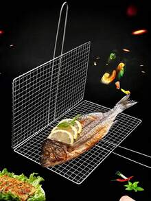 1pc Rectangular Wavy BBQ Grill Rack - Stainless Steel Material, Fish Clip, Meat, Vegetable, Suitable For Home And Outdoor Cooking, BBQ Accessories - Barbecue Net - View 3