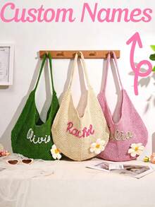 Personalized Handmade Crochet Beach Bag, Bride Bridesmaid Gift Bag, Travel Beach Bag, Wedding Favor, Best Friend Party Gift, Beach Bag - Multicolor - View 2