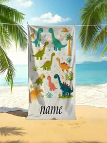 Personalized Cartoon Dinosaur Towel For Kids, Striped Quick Absorbent Dry Bath Towel, Gift For Holiday & Travel, Perfect Present For Friends & Family - Multicolor - View 2