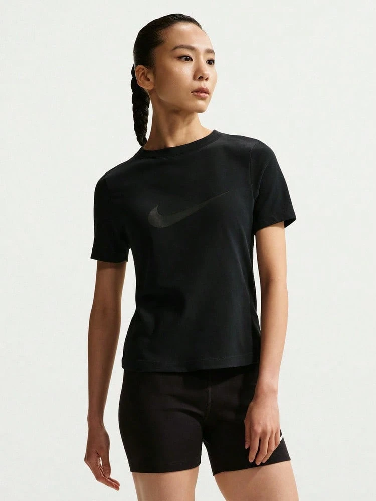 Nike Women's AS W NSW SS BURNOUT LOGO TOP Short Sleeve Knit Collarless T-Shirt TIO1517-010 - Black - View 1