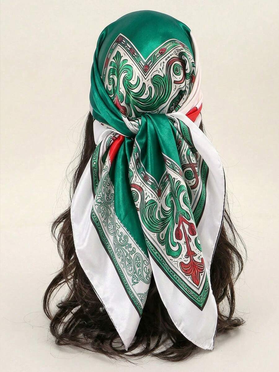 1 pieza Pañuelo cuadrado de 90*90cm con estampado de fútbol de la Copa del Mundo de Brasil para mujeres, bandana de satén para fans de deportes
