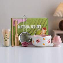 Matcha Tea Set, Complete Matcha Brewing Tool Kit, Includes Cute Floral And Heart Embossed Ceramic Bowl And Sifter, Traditional Japanese Tea Ceremony Tools, Suitable For Home Use And Gifting - Multicolor - View 13