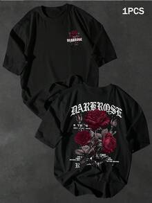Estampado de Rosas Oscuras para Hombre T Camisa,Tops de moda - Negro - Ver 1