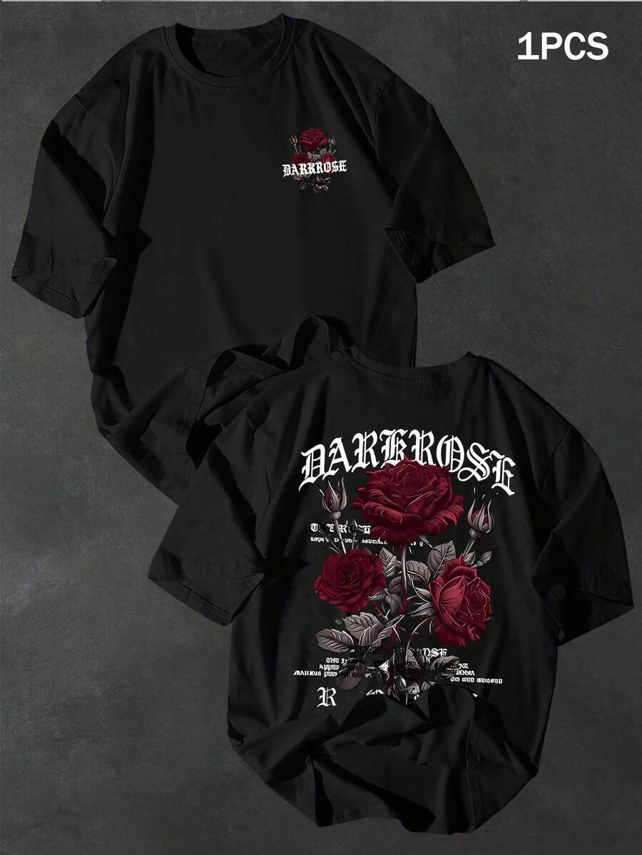 Estampado de Rosas Oscuras para Hombre T Camisa,Tops de moda - Negro - Ver 1