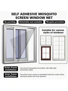 1pc Mosquito Net, Window Screen, Window Dust-Proof Mesh, Self-Adhesive Insect Screen, Fly Screen, Can Be Cut To Size. Repair, Size 130*150cm, 150*200cm, Indoor Mosquito Net, Mosquito Net, Repair Patch, Mosquito Net Window Screen, Indoor Mosquito Net Window Screen, NetEase Installation Tape, Home Textile Mosquito Net Window Screen Glue, Black, White And Multiple Colors Available - Multicolor - View 9