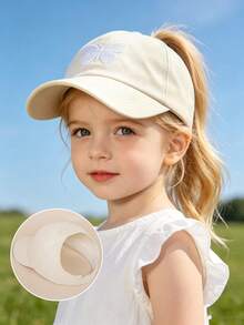 1pc Girls' Butterfly Embroidered Ponytail Baseball Cap, Adjustable Back High Ponytail Hole Sunhat, Breathable UV Protection Casual Summer Hat, Outdoor/Beach/Back To School - Butterfly - View 23