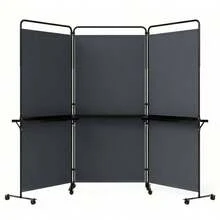 3-Panel Room Divider With Shelves 6 FT Tall Folding Privacy Screen With Lockable Wheels-Gray-XY106421 - FXCXQSJUXFPEX - View 4