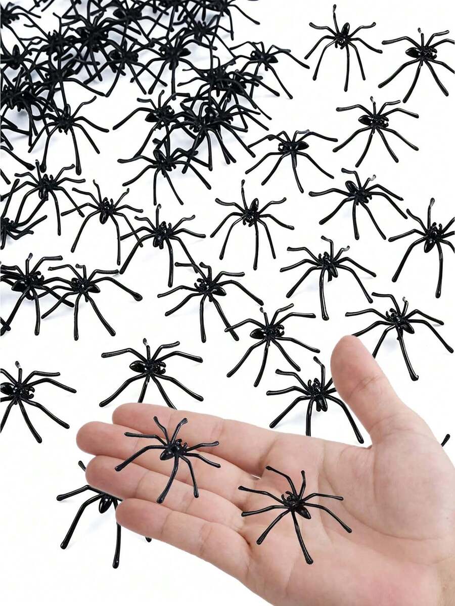 1/50pcs Halloween Realistic Plastic Spiders Black Fake Spiders Fake Spiders Prank Props For Halloween Home And Party Decor For Haunted House & Yard Decor, Perfect For Halloween Party, Haunted Attraction, Zombie Themed Bash,Garden Decor Outdoor - Multicolor - View 1