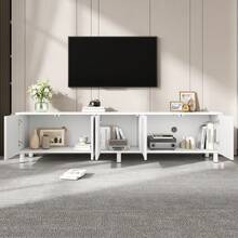Lowboard TV Stand For Living Room / Modern TV Cabinet With 5 Doors / Arched Door Design / Ample Storage Space / Metal Feet / Suitable For The Living Room - 白色 - 查看 6