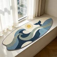 1件 Ins風衝浪板造型仿羊絨防滑地毯，海洋風衝浪板造型不對稱地毯，藍色海洋波浪設計，耐用可水洗，適用於臥室、玄關、陽台，清新療癒且極具吸引力，實用又美觀 - 彩色 - 查看 5
